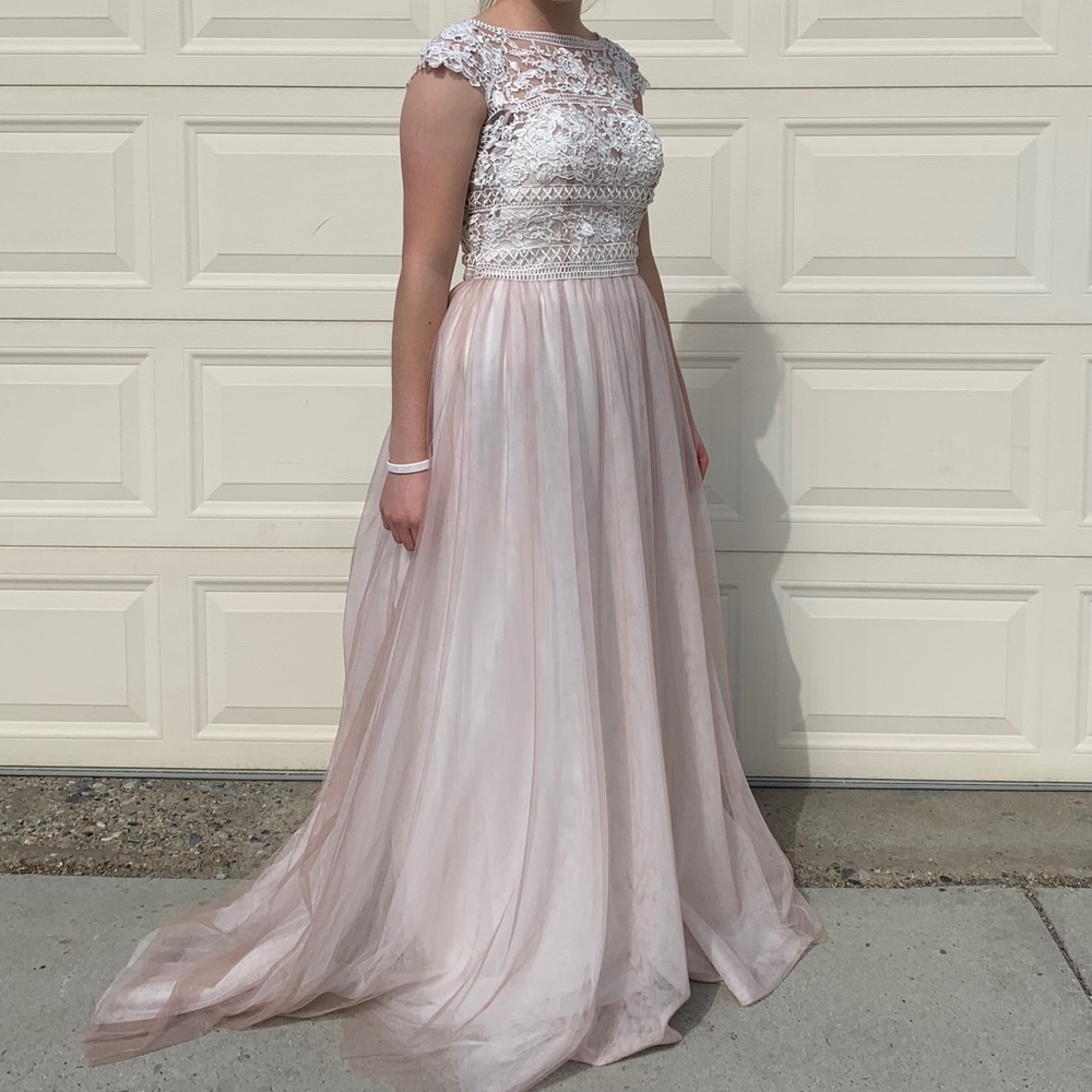 Mary’s Bridal Champagne Lace Sheer Wedding Dress - Picture 2 of 15